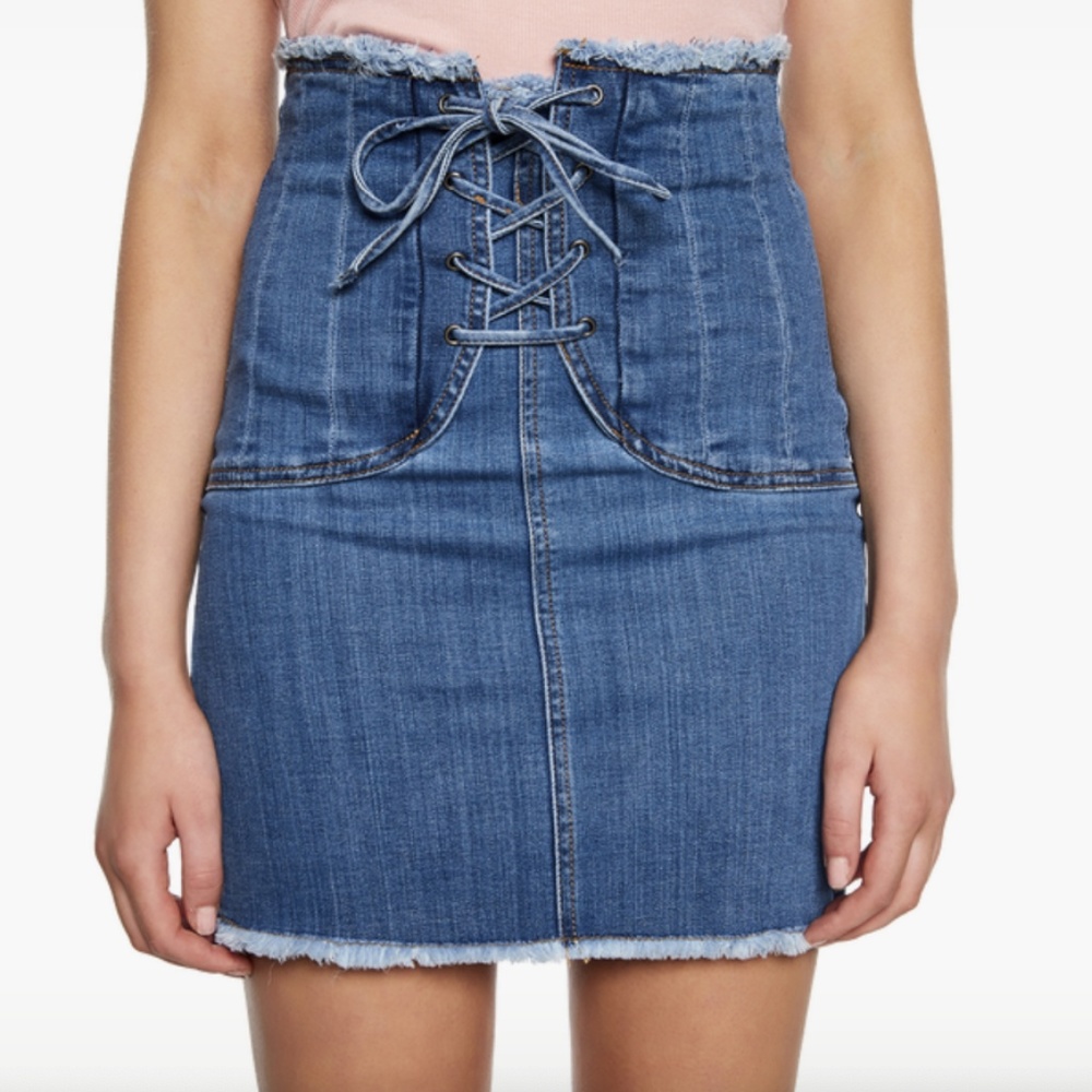 Bardot Denim Corset Skirt in Vintage Blue